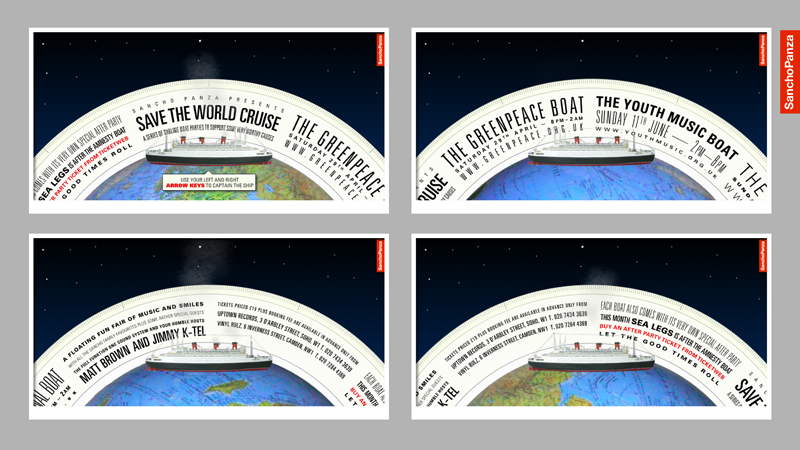 Interactive flyer for the Save The World Cruise series of boat parties.